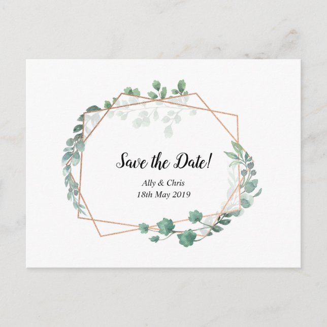 Save the date wedding invitation floral postcard (Front)