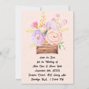Save the Date Wedding Invitation Peach Flowers