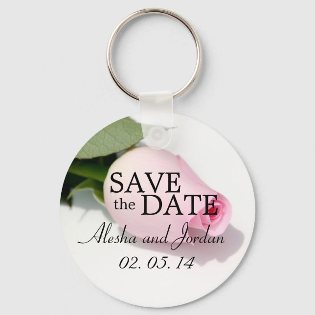 Save the Date Wedding Key Chains Pink Rose (Front)