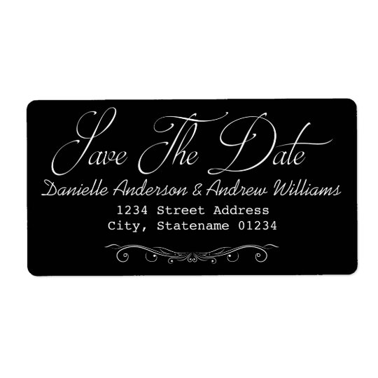 SAVE THE DATE WEDDING LABEL BLACK AND WHITE SHIPPING LABEL