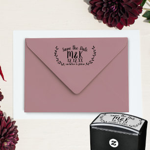 Save the Date Wedding Laurel Wreath   Self-inking Stamp