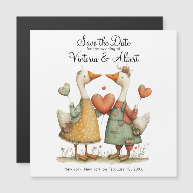 Save the Date Wedding Magnet Cute Geese Couple  (Front/Back)