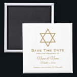Save The Date Wedding Magnet : Star of David<br><div class="desc">Star of David personalised Save the Date wedding magnet in white with gold lettering.  Text is fully customisable.  Background colour can be changed.  Designed by Heard_.</div>