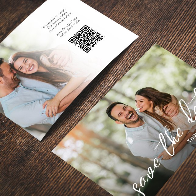 Save the Date Wedding Minimalist Photo Template (Wedding save-the-date photo card with a scannable QR code. )