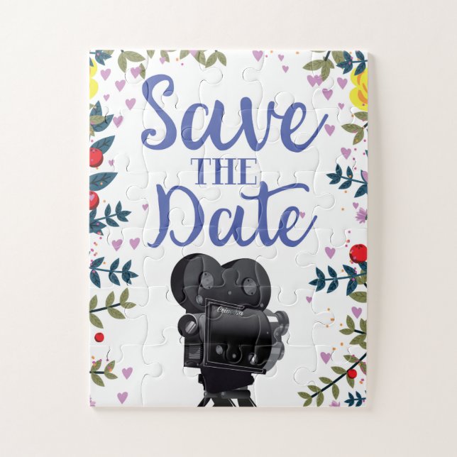 Save The Date Wedding Movie Camera Jigsaw Puzzle (Vertical)