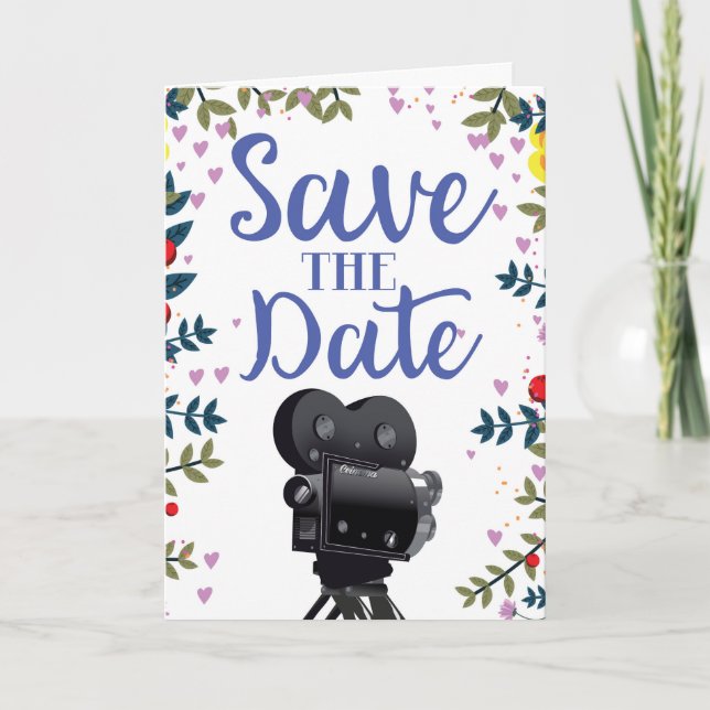 Save The Date Wedding Movie Camera Note Card (Front)