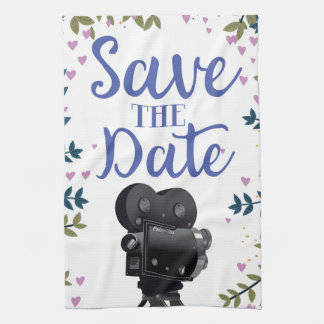 Save The Date Wedding Movie Camera Tea Towel