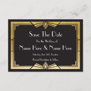 Save The Date Wedding Party 1920's Gold Invites