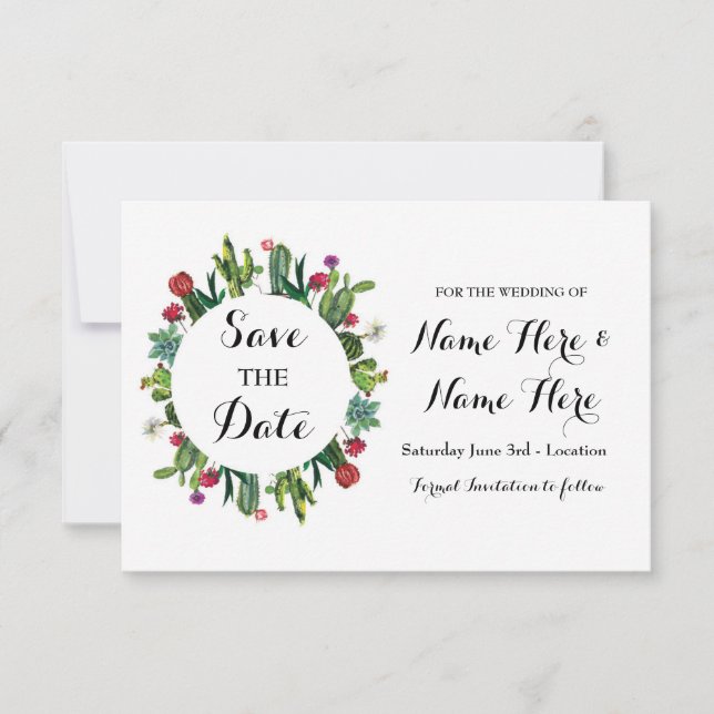 Save The Date Wedding Party Cactus Fiesta Cards (Front)