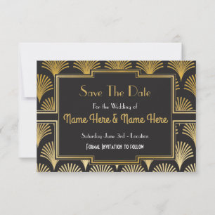 Save The Date Wedding Party Twenties Gold Fan Deco