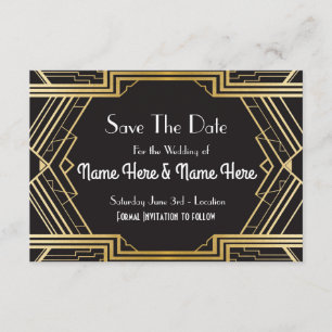 Save The Date Wedding Party Twenties Gold Invites