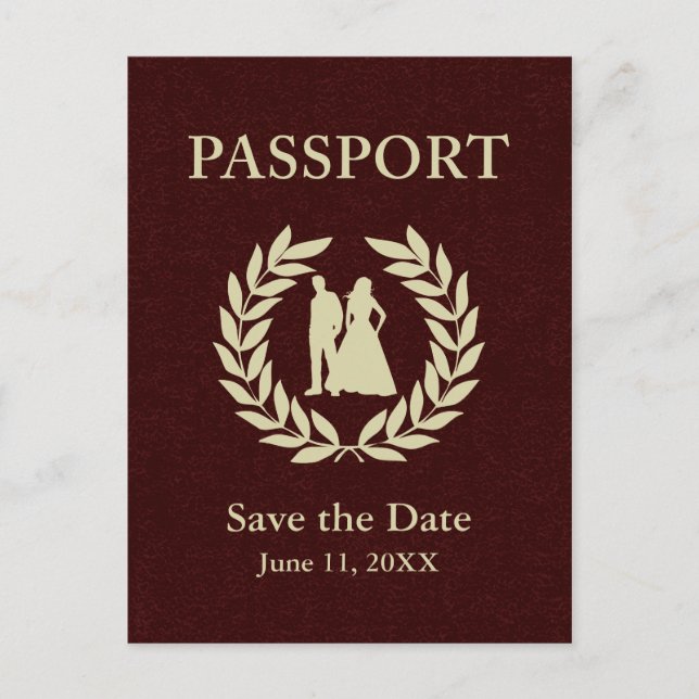 save the date wedding passport announcement postcard (Front)
