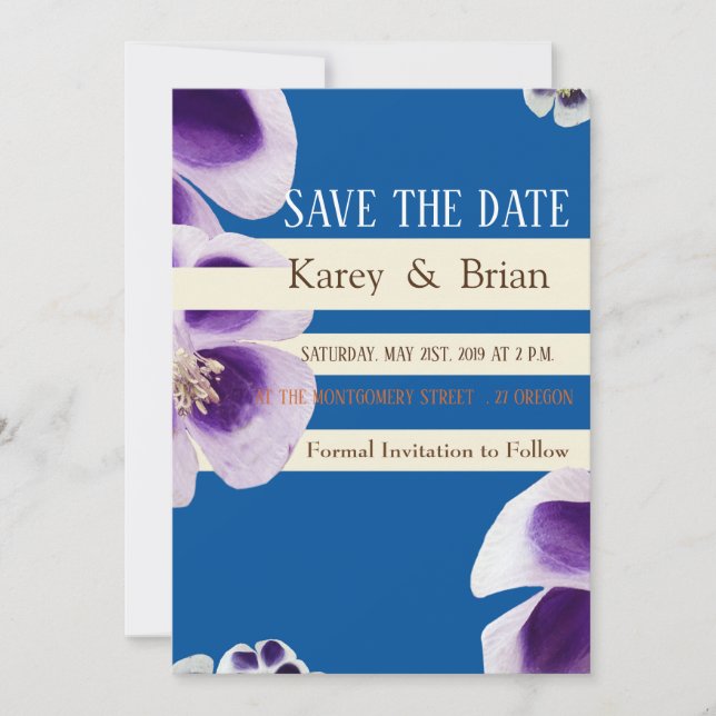 Save the date Wedding Photo Card Elegant Blue (Front)