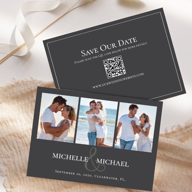 Save the Date Wedding Photo Collage Template (Classic grey multi photo template save the date card)