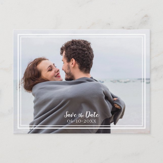 Save The Date Wedding Photo Dusty Blue Modern Announcement Postcard (Front)