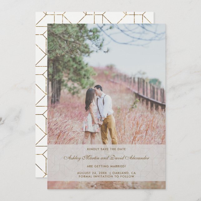 Save the Date Wedding Photo Faux Gold and Overlay (Front/Back)