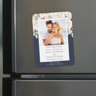Save the Date Wedding Photo Floral Magnet