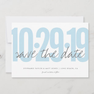 Save the date, wedding, photo on back, blue save the date