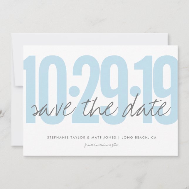 Save the date, wedding, photo on back, blue save the date (Front)