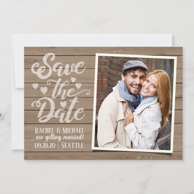 Save The Date Wedding | Photo on Wood Postcard (Front)