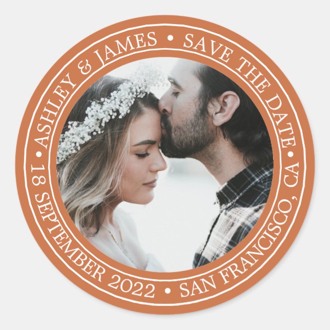 Save the Date Wedding Photo Orange Envelope Seal  (Front)