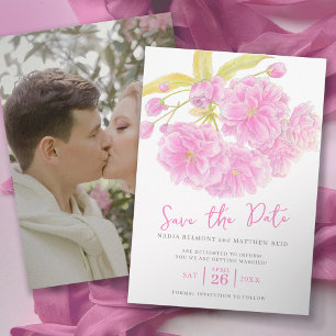 Save the date wedding pink blossom