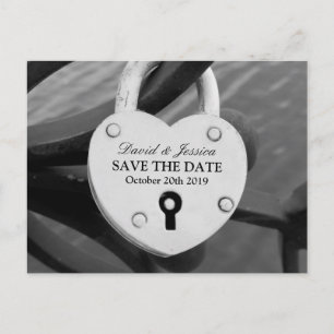 Save the date wedding postcard   Heart love lock