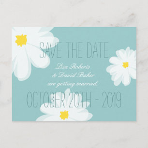 Save the date wedding postcard Teal white floral