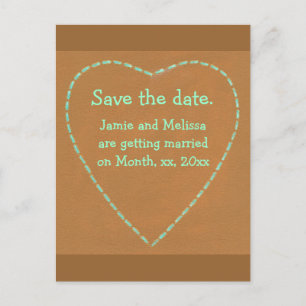 Save the date wedding postcards, Turquoise Heart Announcement Postcard