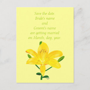 Save the date wedding postcards, yellow lilly announcement postcard
