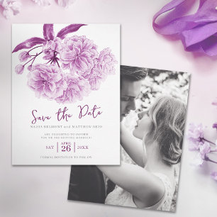 Save the date wedding purple blossom