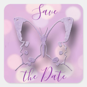 Save the Date Wedding Purple Butterflies Square Sticker