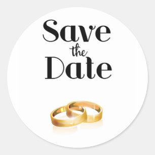 Save the Date Wedding Rings Classic Round Sticker