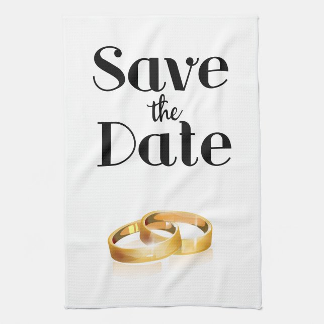 Save the Date Wedding Rings Tea Towel (Vertical)
