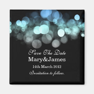 Save The Date Wedding Romantic Lights Blue Magnet