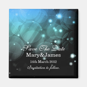 Save The Date Wedding Romantic Stars&Lights Blue Magnet