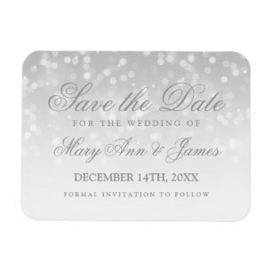 Save The Date Wedding Silver Bokeh Sparkle Lights Magnet