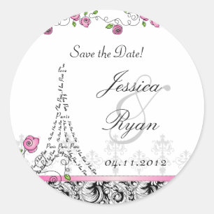 Save the Date Wedding Stickers Paris Black White