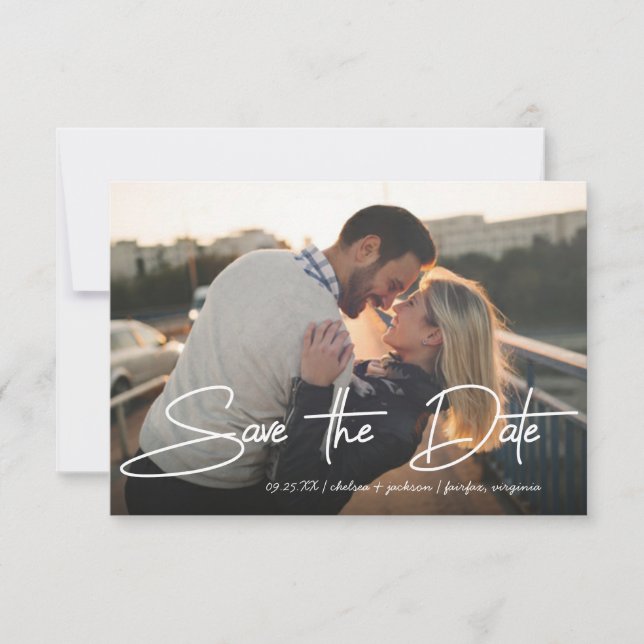 Save the Date Wedding Stylish Pen Stroke Script Invitation (Front)