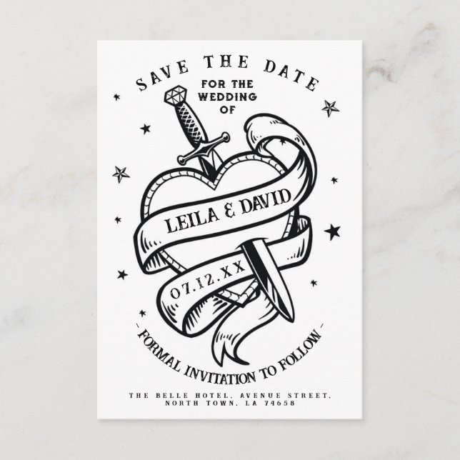 Save The Date Wedding Traditional Tarot Heart Enclosure Card (Front)