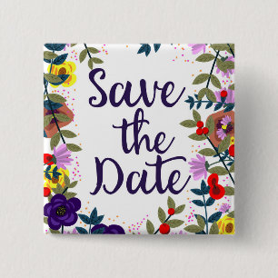 Save The Date Wedding Vintage Floral Reef 15 Cm Square Badge