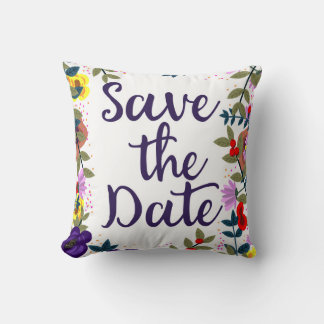 Save The Date Wedding Vintage Floral Reef Cushion