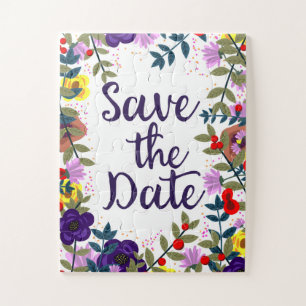 Save The Date Wedding Vintage Floral Reef Jigsaw Puzzle