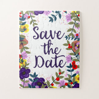 Save The Date Wedding Vintage Floral Reef Jigsaw Puzzle