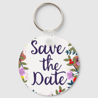Save The Date Wedding Vintage Floral Reef Key Ring