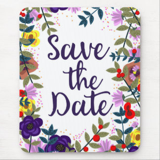 Save The Date Wedding Vintage Floral Reef Mouse Mat