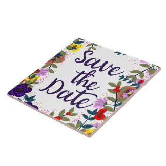 Save The Date Wedding Vintage Floral Reef Tile