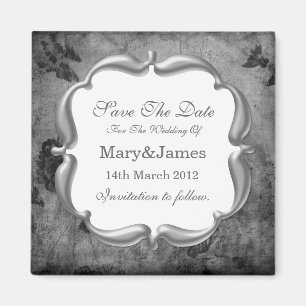 Save The Date Wedding Vintage Floral Texture Grey Magnet