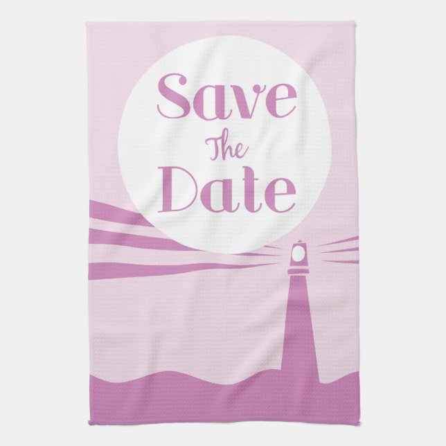 Save The Date Wedding Vintage Lighthouse Tea Towel (Vertical)