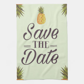 Save The Date Wedding Vintage Pineapples Tea Towel